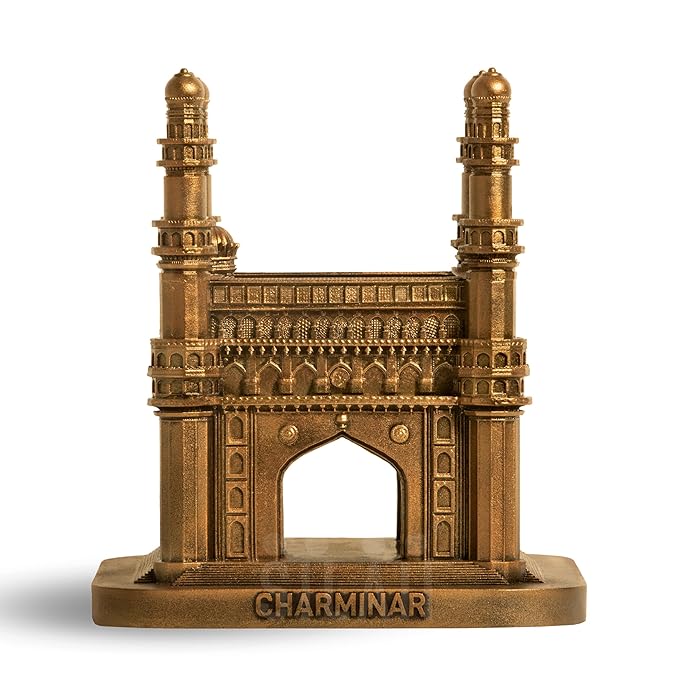 SILAII Resin Charminar Monumental Sculpture | Iconic Hyderabad Landmark | Stunning Home Decor & Souvenir Piece, Gold, 17.7 cm, 7 inches