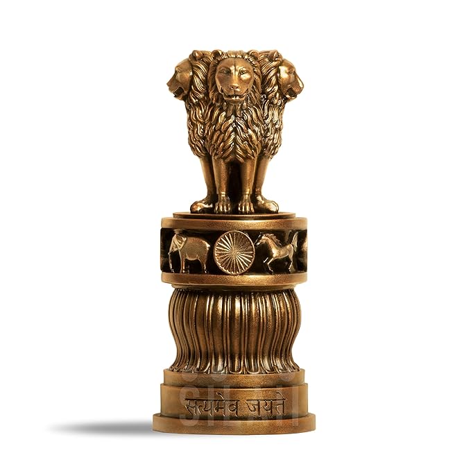 SILAII Ashoka Pillar Sculpture - 5 Inch, Antique Bronze Finish - Handmade Indian Heritage Art