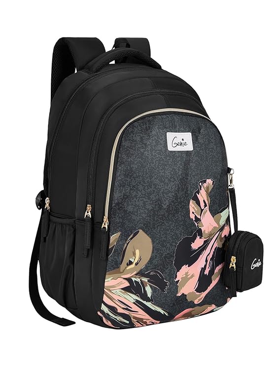 Genie School Backpack for Girls |19 In-36 Ltr with Three Compartments, Side Pockets and Light Weight with Padded Shoulders |Best for Books,Stationery,Lunch Box & Essentials