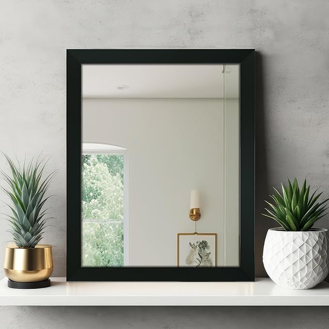 Amazon Basics Wood Exquisite Rectangular Wall Mirror | Versatile Usage for Entryways, Living Rooms, Bedrooms, Bathrooms | Durable & Clear Reflection | Standard Trim (Black) | 41 Cm X 51 Cm