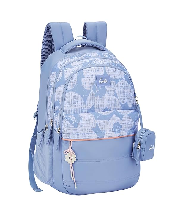 Genie School Backpack for Girls |19 In-36 Ltr with Three Compartments, Side Pockets and Light Weight with Padded Shoulders |Best for Books,Stationery,Lunch Box & Essentials