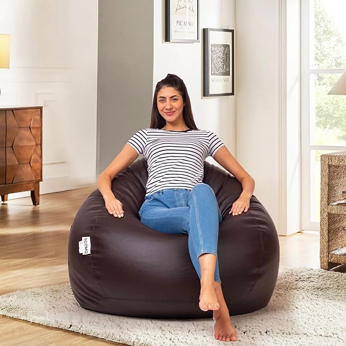 Amazon Brand Solimo Premium Faux Leather Bean Bag, Filled with Beans | Capacity: Upto 6 Ft Height, 120 Kg Weight | 3XL |Brown