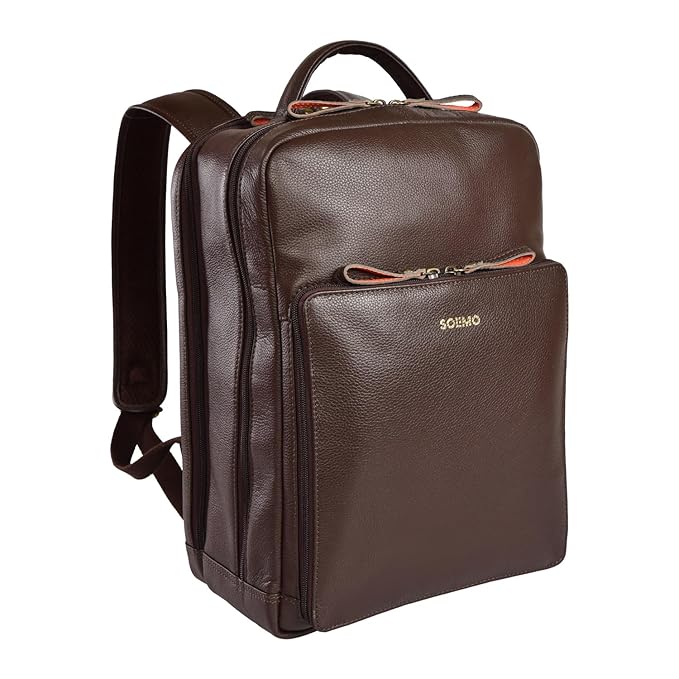 Amazon Brand - Solimo Benjamin Leather Bagpack for Men and Women | High Capacity Travel Bagpack
