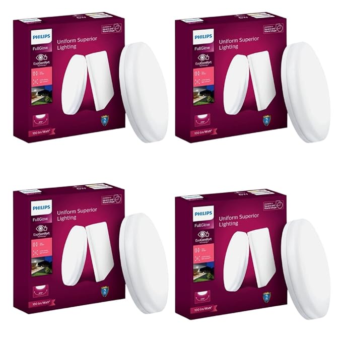 PHILIPS Rimless Full Glow 24-watt Round LED Surface Downlighter | Surface LED Downlight for Ceiling | LED Ceiling Light for Home & Hall | Cool Daylight,Pack of 4