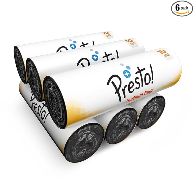 Amazon Brand - Presto! Garbage Bags | Extra Large XL | 30 x 37 in | 60 Count | 10 Bags x 6 Rolls | For Dry & Wet Waste | Black