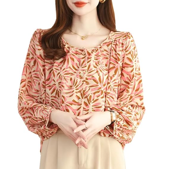 TOPLOT Women's Shirt Top | Elegant Floral and Artistic Prints for a Stylish Look | Long Puffed Sleeves for a Trendy Touch | Stylish Available in Pack of 2 (5233)