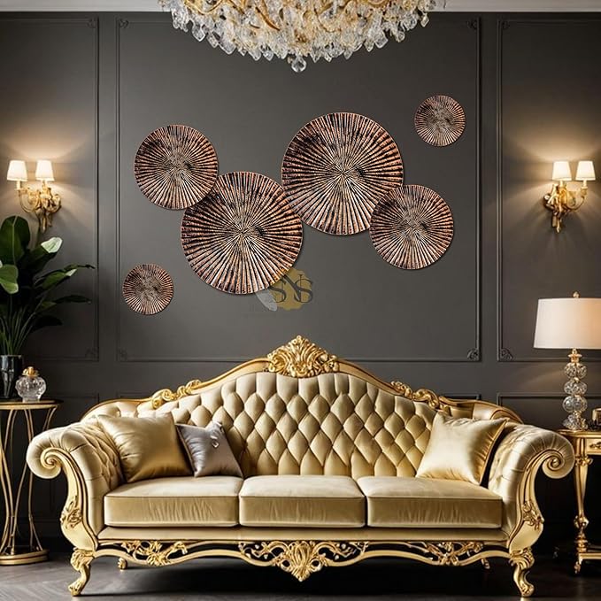 SNS DECOR Luxury Metal Plates Set of 6 Handcrafted Wall Sculpture Wall Art For Home Decoration | Restaurant | Office | Hotel (Copper Antique)