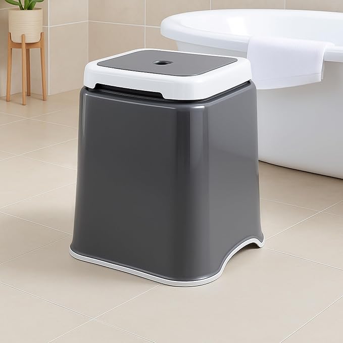 Kuber Industries 18 Inch Heavy Duty Plastic Stool for Sitting & Bathing | Strong and Durable Anti-Slip Stool Senior Citizen Support Indoor & Outdoor | Multiple Space Use Home, Garden | Grey & White
