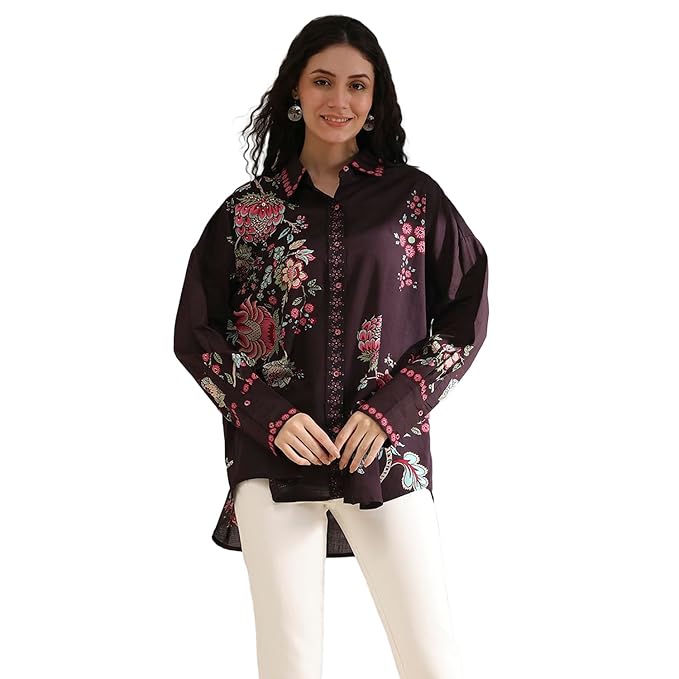 Biba Women Brown Cotton Printed Top_40