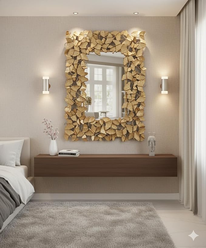 Metal Iron Butterfly Mirror Vertical Decorative Wall Art | Home, Living Room, Office & Café Wall Sculpture | Multicolor – 19 × 2 × 35 Inch (WD077)