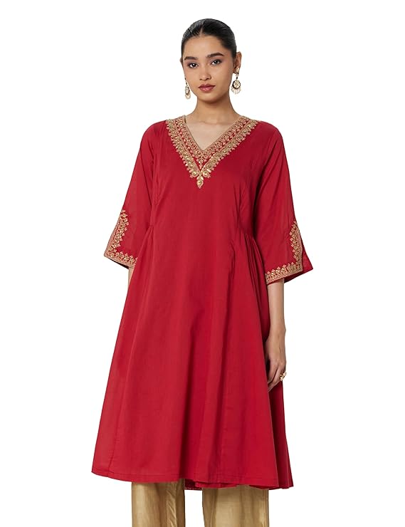 BIBA Women Cotton Regular Solid A-Line Kurta