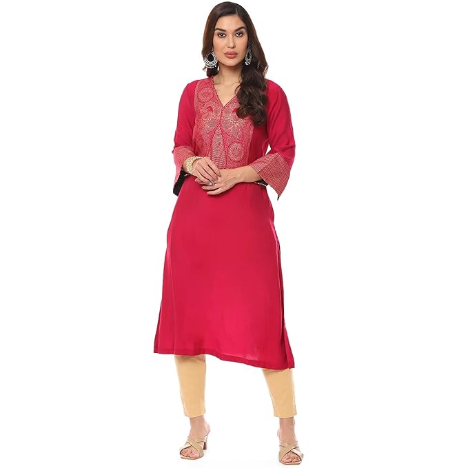 BIBA Women Polyester Regular Fit Liva Straight Printed Kurta