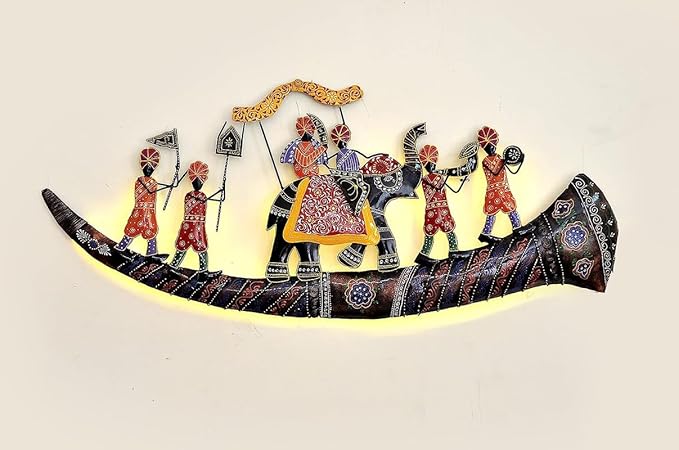 Bharat Art Metal Iron (Elephant Darbar) Wall Art Decor with LED for Home Bedroom Living room Cafe Interior Decorative | Elegant Wall Hanging Sculpture | Gift Items | Multicolor | 51x2.5x24 INCH | W275