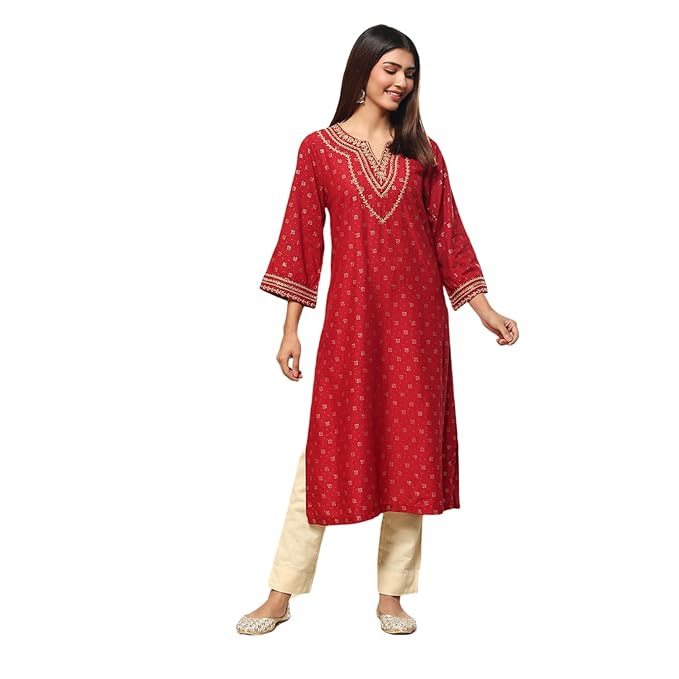 BIBA Women Rayon Straight Printed Kurta