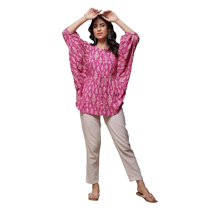 BIBA Printed Rayon Round Neck Women's Regular Fit Top