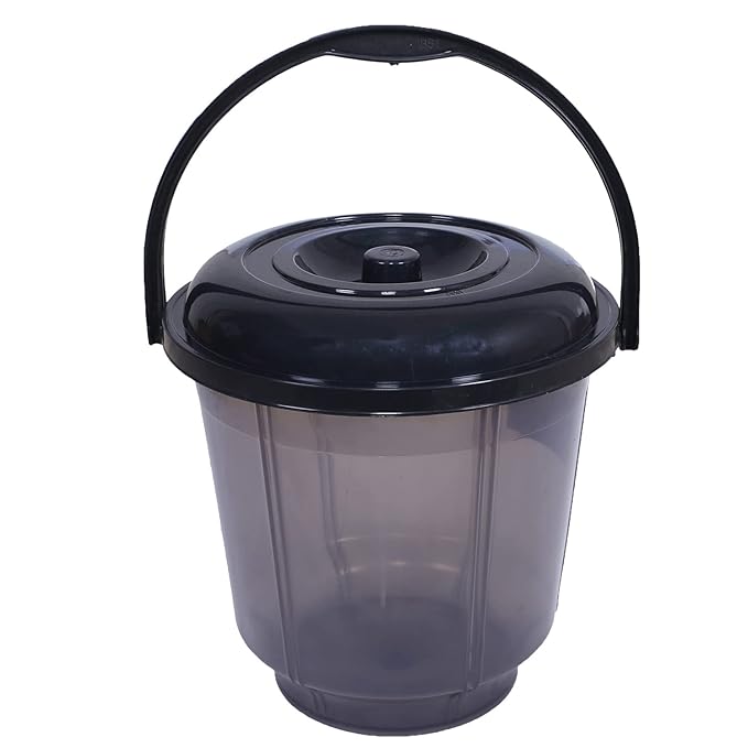 Kuber Industries Colorful Homeware Plastic Bucket - Transparent With Lid & Handle for Bathroom, Home Use, 13 Litre (Black)