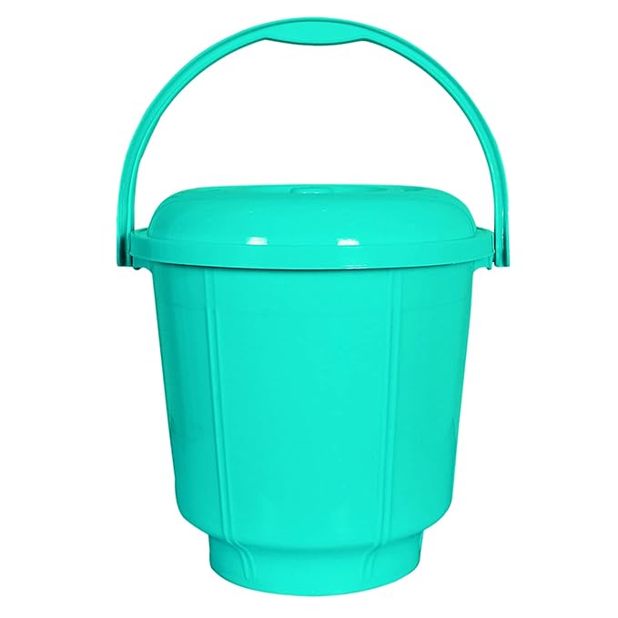 Kuber Industries Unbreakable Plastic Durable & Lightweight Strong Bathroom Bucket with Lid and Handle,13 LTR. (Mint Green)