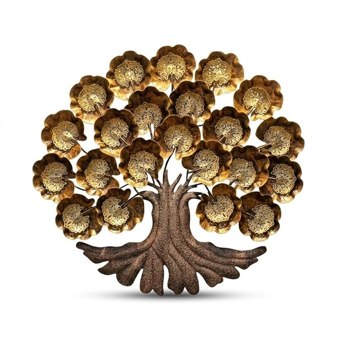 Bharat Art Metal Iron Wall Art Decor for Home Bedroom Living room Cafe Interior Decorative | Elegant Wall Hanging Sculpture with LED Light | Gift Item | Metal Big Tree(Jali Tree) | 48x4x48 INCH | W165