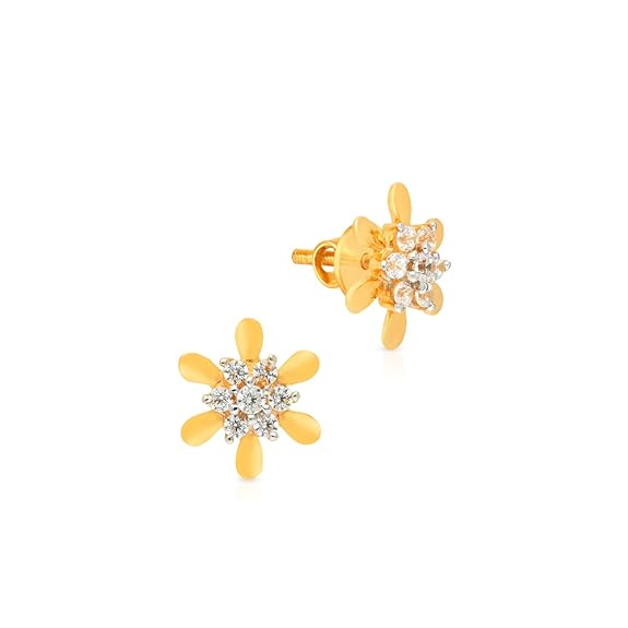 Malabar Gold & Diamonds | Starlet Collection 18KT|Pure Yellow Gold & Cubiz Zirconia Floral|Stud|Earrings for Kids with Screw Back Closure