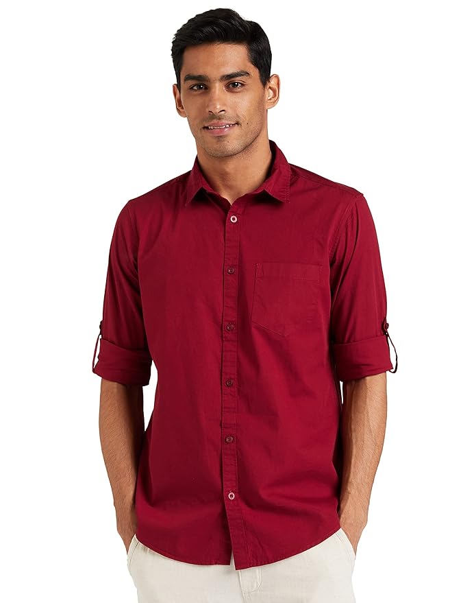Amazon Brand - Symbol Men's Cotton Shirt | Casual | Plain | Full Sleeve | Summer - Regular Fit (Available in Plus Sizes)