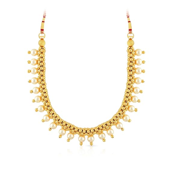 Malabar Gold & Diamonds 22KT Pure Yellow Gold Traditional Thushi Necklace for Women | Maharashtrian Real Yellow Gold Beaded Mangalsutra Style | Adjustable Dori Jewellery for Women