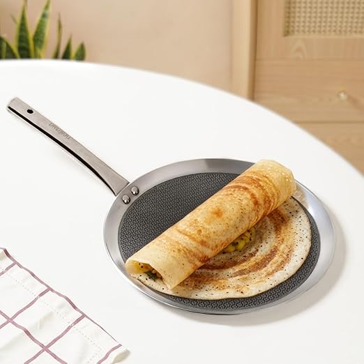 Nestasia Triply Stainless Steel Honeycomb Dosa Tawa (32 cm) - Non Stick Scratch Resistant Tava for Healthy Cooking | Induction & Gas Stove Friendly, Even Heating, Less Oil Use