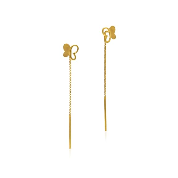 Malabar Gold & Diamonds | 22KT|Pure Yellow Gold Sui Dhagga|Threader|Earrings for Womens with Thread Closure