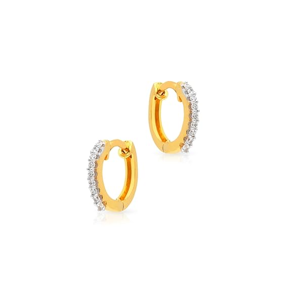 Malabar Gold & Diamonds | 22KT|Pure Yellow Gold & Cubiz Zirconia Minimal |Huggie|Bali|Earrings for Womens with Hinged Back Closure