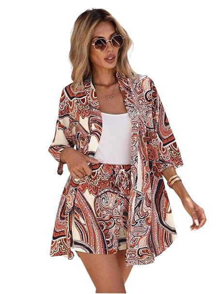 Visit the GRECIILOOKS Store GRECIILOOKS Co-ord Set for Women Stylish | Women Rayon Co-Ord Pajama Set | Stylish Night Dress & Beach Outfit | 2 Piece Printed Shirt & Shorts Loungewear | Comfortable Pajama Sets for Womens