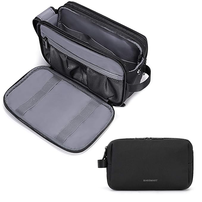 bagsmart Toiletry Bag For Men, Travel Toiletry Organizer Dopp Kit Water-Resistant Shaving Bag For Toiletries,17.8 Cm Black