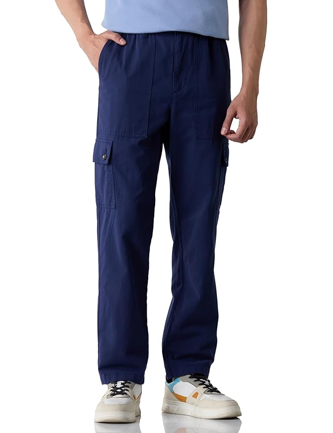 Amazon Brand - Symbol Men Relaxed Fit Cargo Trouser (Semi Elasticated Waistband | 100% Cotton | Pants)