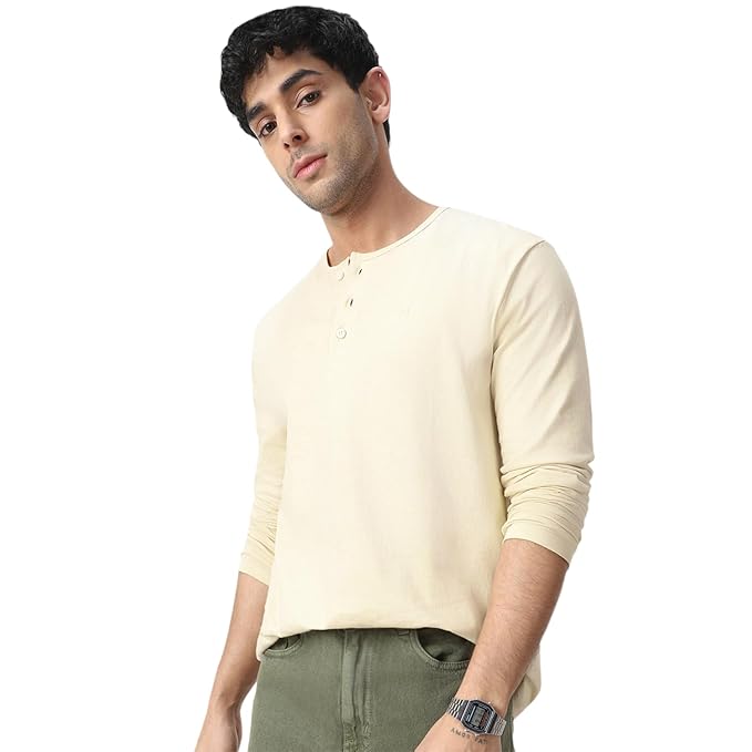 Urbano Fashion Men's Solid Henley Neck Slim Fit Full Sleeve Cotton T-Shirt
