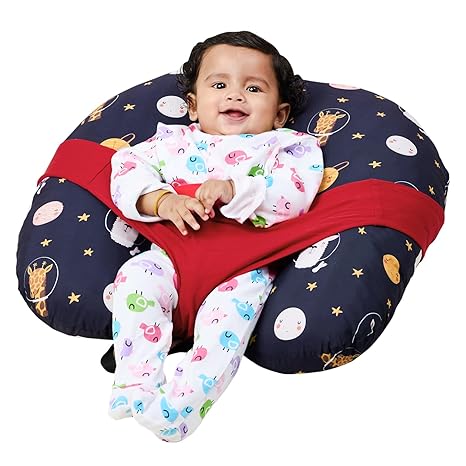 Amazon Brand – Supples Baby Feeding Pillow | Adjustable Nursing Pillow with Belt & Support Hoop | Removable Cotton Blend Cover | Maternity Breastfeeding Pillow | Blue