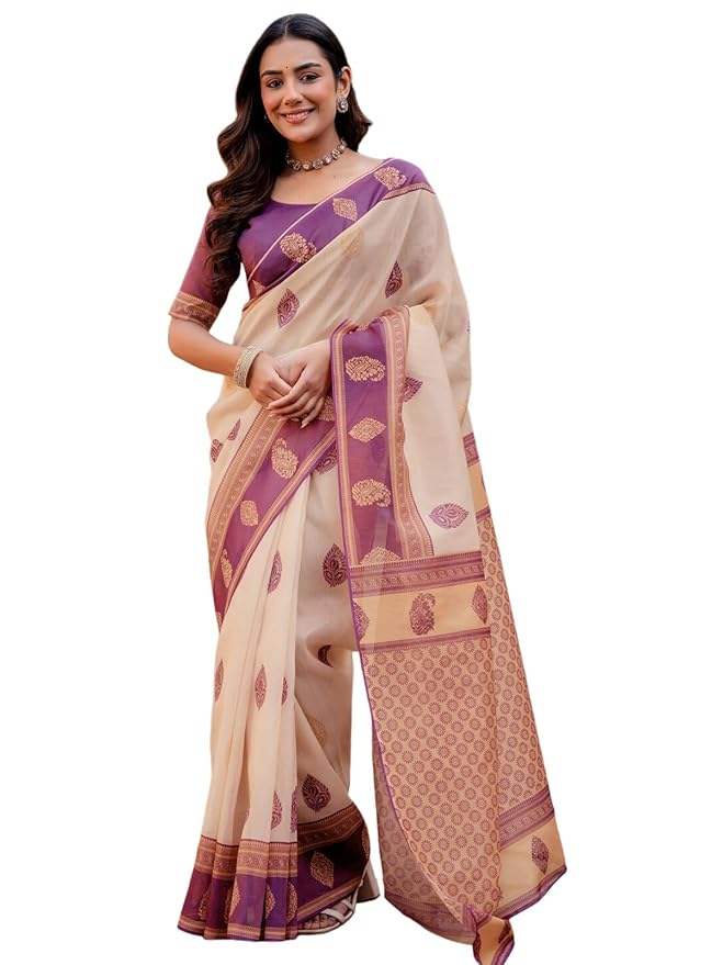 SIRIL Women's Shimmer Silk Printed Saree with Unstitched Blouse Piece