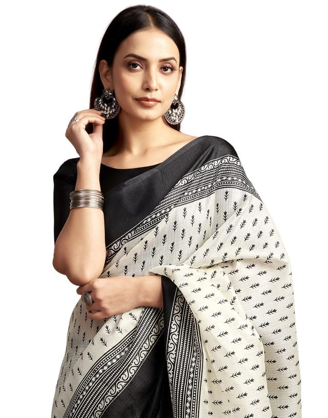 SIRIL Women's Bagalpuri Silk Saree | Varli Printed Saree With Unstitched Blouse Piece