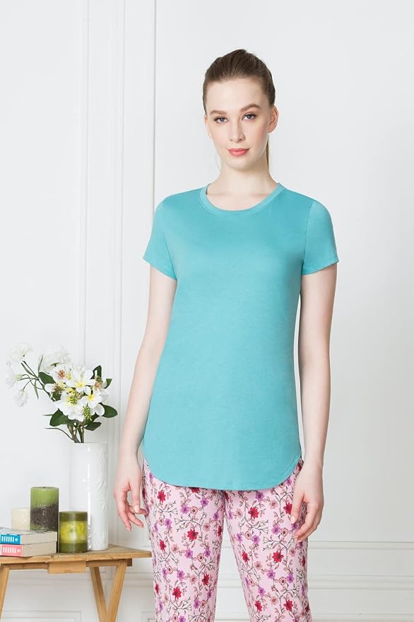 Van Heusen Women Lounge T-Shirt - Modal Cotton - Round Neck, Short Sleeve, Superior Drape, Long Length, Ultra Soft