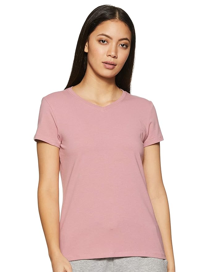 Van Heusen Women Lounge T-Shirt - Super Combed Cotton Elastane - V-Neck, Short Sleeve, Short Sleeve, Reflective Trim