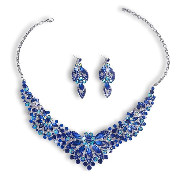 Shining Diva Fashion Latest Stylish Design Fancy Crystal Necklace Jewellery Set for Women | Trendy Celebrity Inspired Jewellery