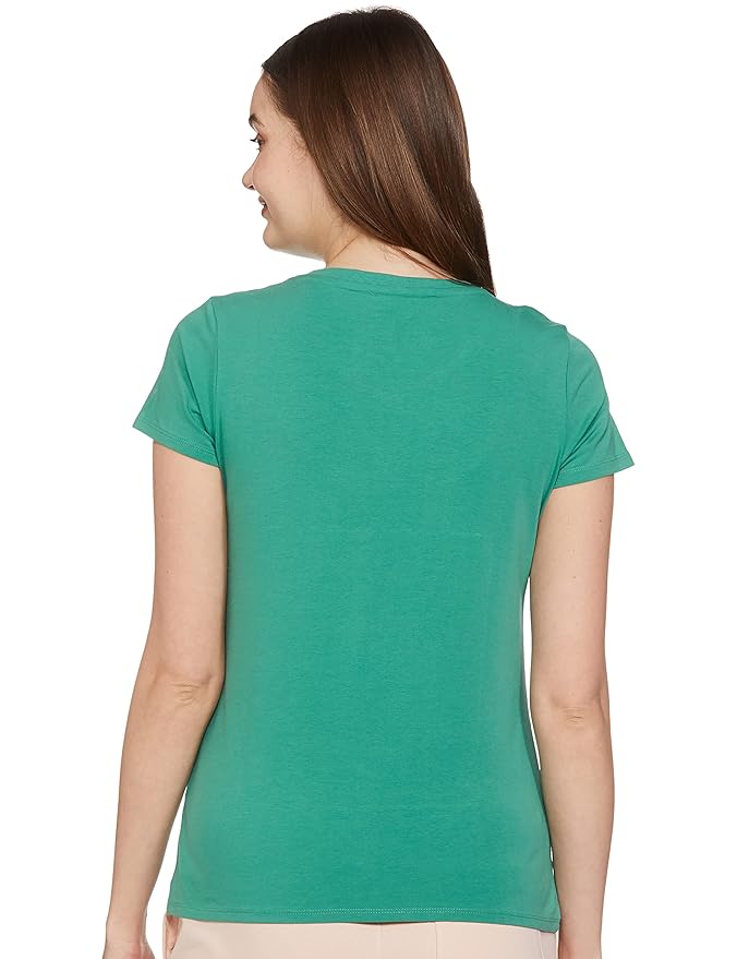 Van Heusen Women Lounge T-Shirt - Super Combed Cotton Elastane - V-Neck, Short Sleeve, Short Sleeve, Reflective Trim