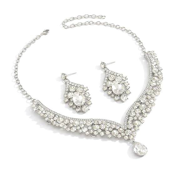 Shning Diva Fashion Latest Stylish Crystal Jewelllery Set for Women | Statement Necklace with Matching Teardrop Earrings | Luxury Elegant Wedding Party Choker Jewelry