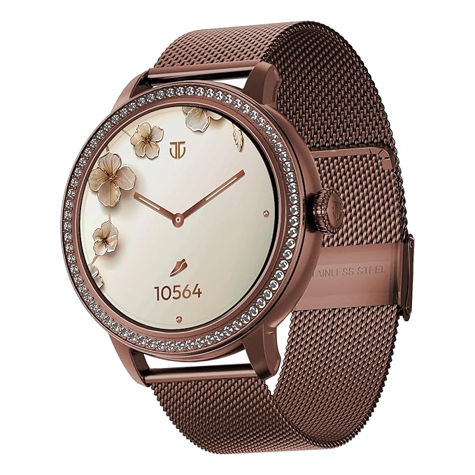 Titan Valerie 1.19" AMOLED Studded Stainless Steel Smart Watch for Women, Next-Gen Chipset, Functional Crown, SOS & BT Calling, Women Wellness Suite, BP & Skin Temp Monitor, Fast Charging (Brown)