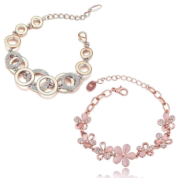 Shining Diva Fashion Latest Stylish Gold Plated Combo of 2 Bracelet for Women and Girls (Rose Gold) (cmb285_8306b_9556b)