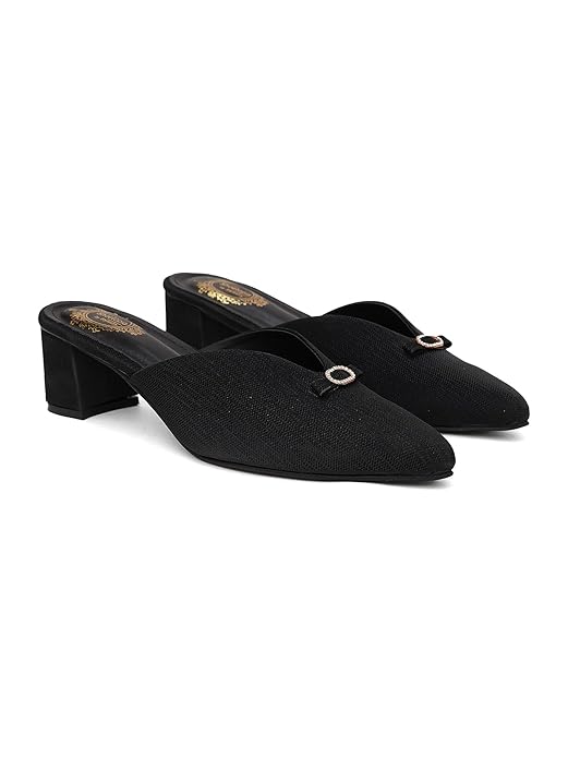 Shoetopia Women’s Pointed Toe Mules with Low Block Heel | Stylish Slip-On Heels for Casual & Party Footwear