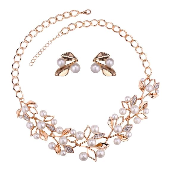 YouBella Gifts Stylish Latest Traditional Gold Plated Pearl Choker Jwell Necklace Jewellery Set with Earrings for Girls and Women