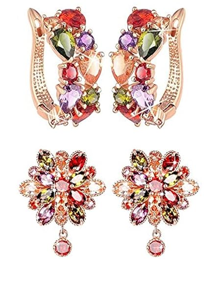 YouBella Jewellery Earrings for Women Combo Set of Two Multi-Color Crystal earings ear rings for Girls and Women