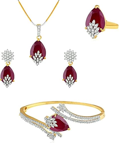 YouBella Jewellery Signature Collection American Diamond Combo of Pendant Set/Necklace Set with Earrings, Bracelet and Ring for Girls and Women