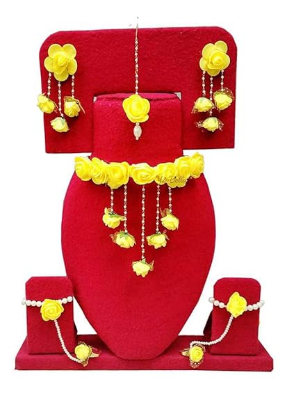 YouBella Jewellery Set for women Floret Gota Patti Necklace, Earrings, Bracelet & Maang Tika For Women & Girls (Mehandi/Haldi)