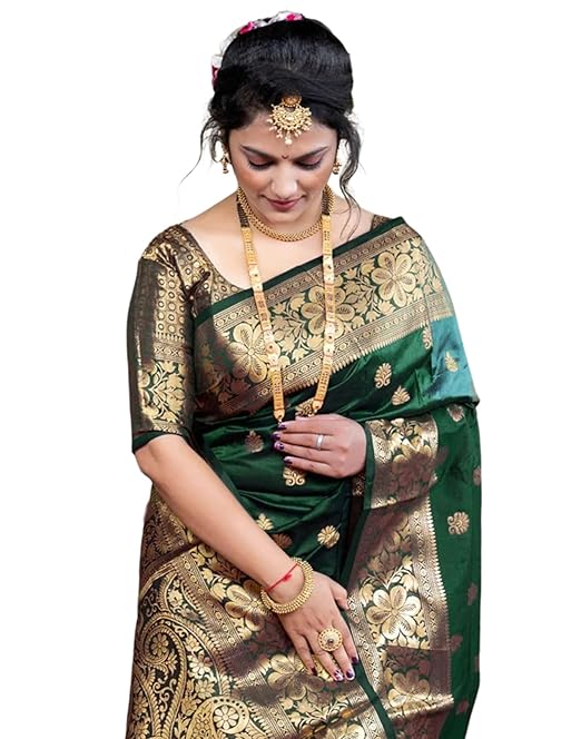 SIRIL Women's Kanjivaram Silk Saree Pure Silk Saree with Unstitched Blouse Piece