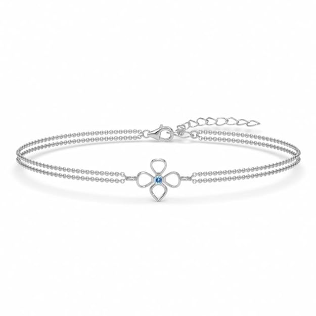 Clara 925 Sterling Silver Enea Double Chain Bracelet | Adjustable, Platinum Plated, Swiss Zirconia | Gift for Women and Girls