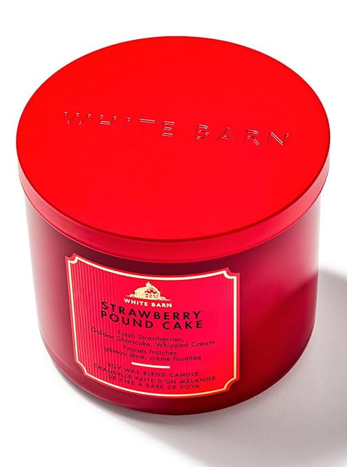 Bath & Body Works Strawberry Pound Cake 3-Wick Candle | Long-Lasting Home Fragrance | Soy Wax Blend | Bedroom & Living Room Decor | Jar Candles for Gifting|Burn Time - Upto 45 Hours| 411 g / 14.5 oz